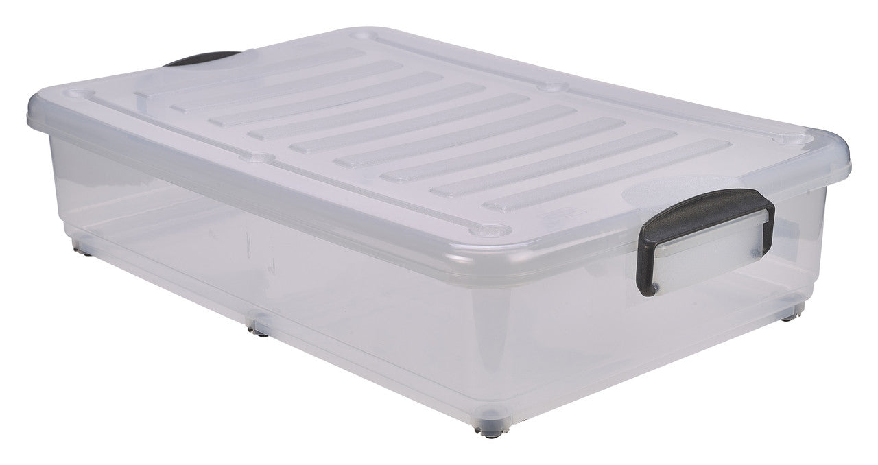 Storage Box 40L W/ Clip Handles On Wheels 4 Pack