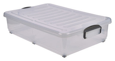 Storage Box 40L W/ Clip Handles On Wheels 4 Pack