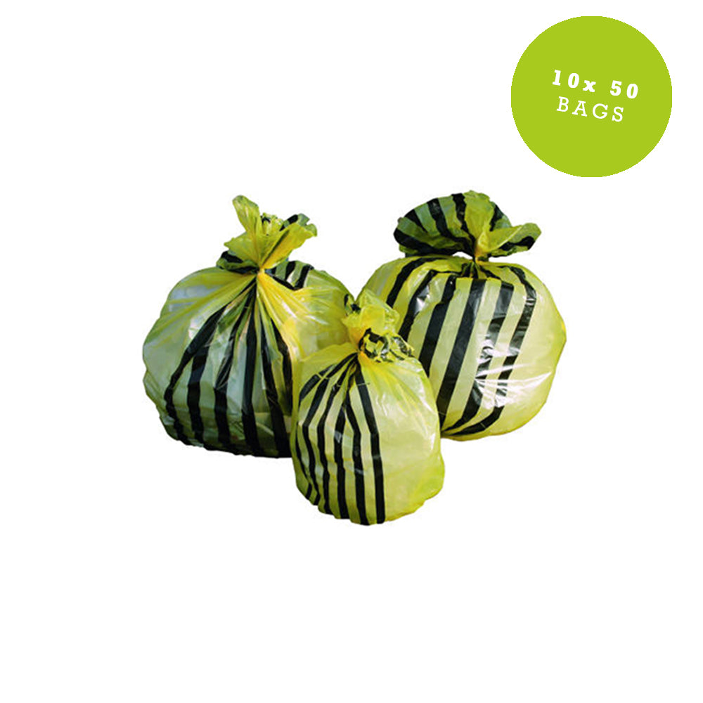 Yellow Tiger Stripe 70Ltr Clinical Waste Sack 50 Pack