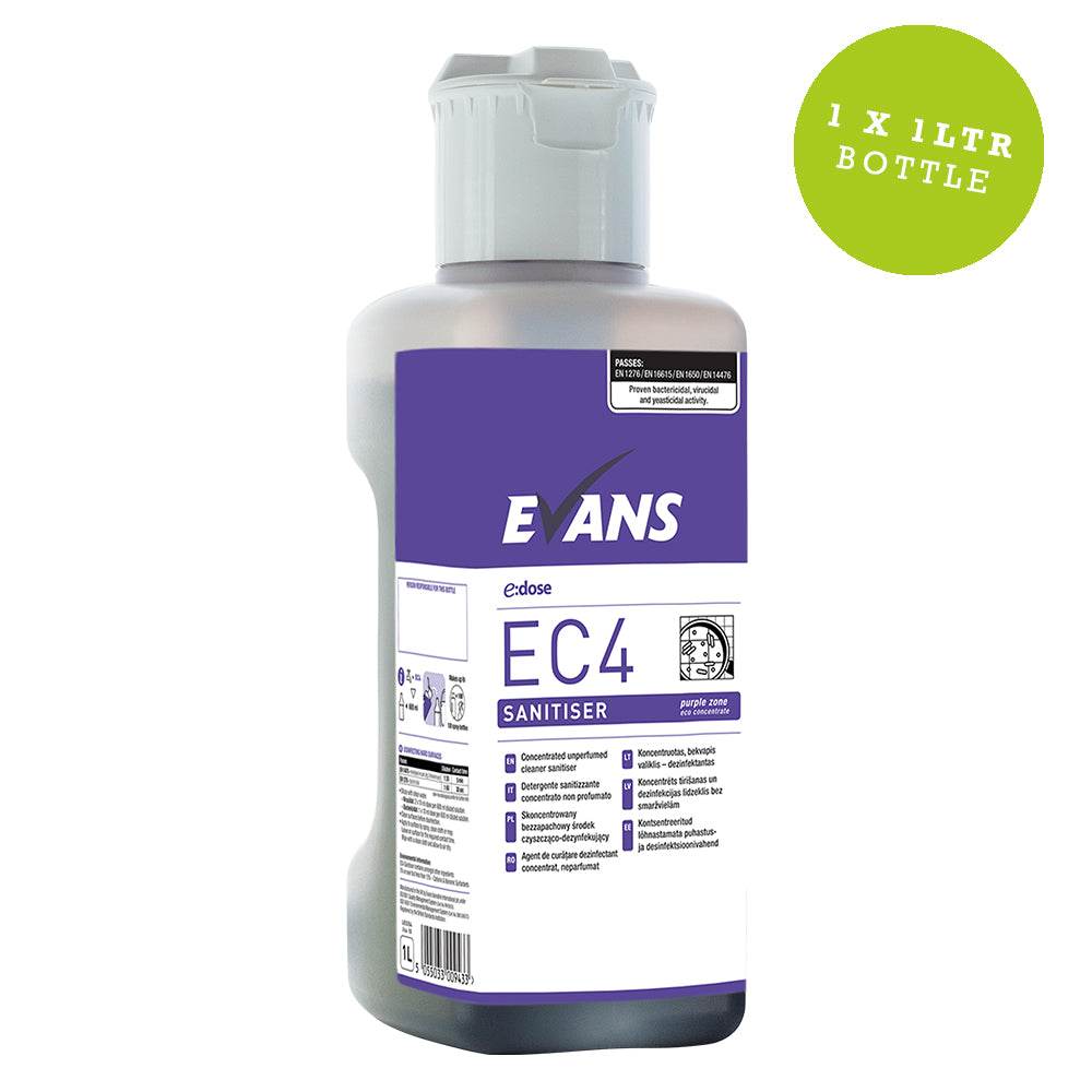 Evans E Dose EC4 Unperfumed Cleaner Sanitiser Super Concentrate 1Ltr