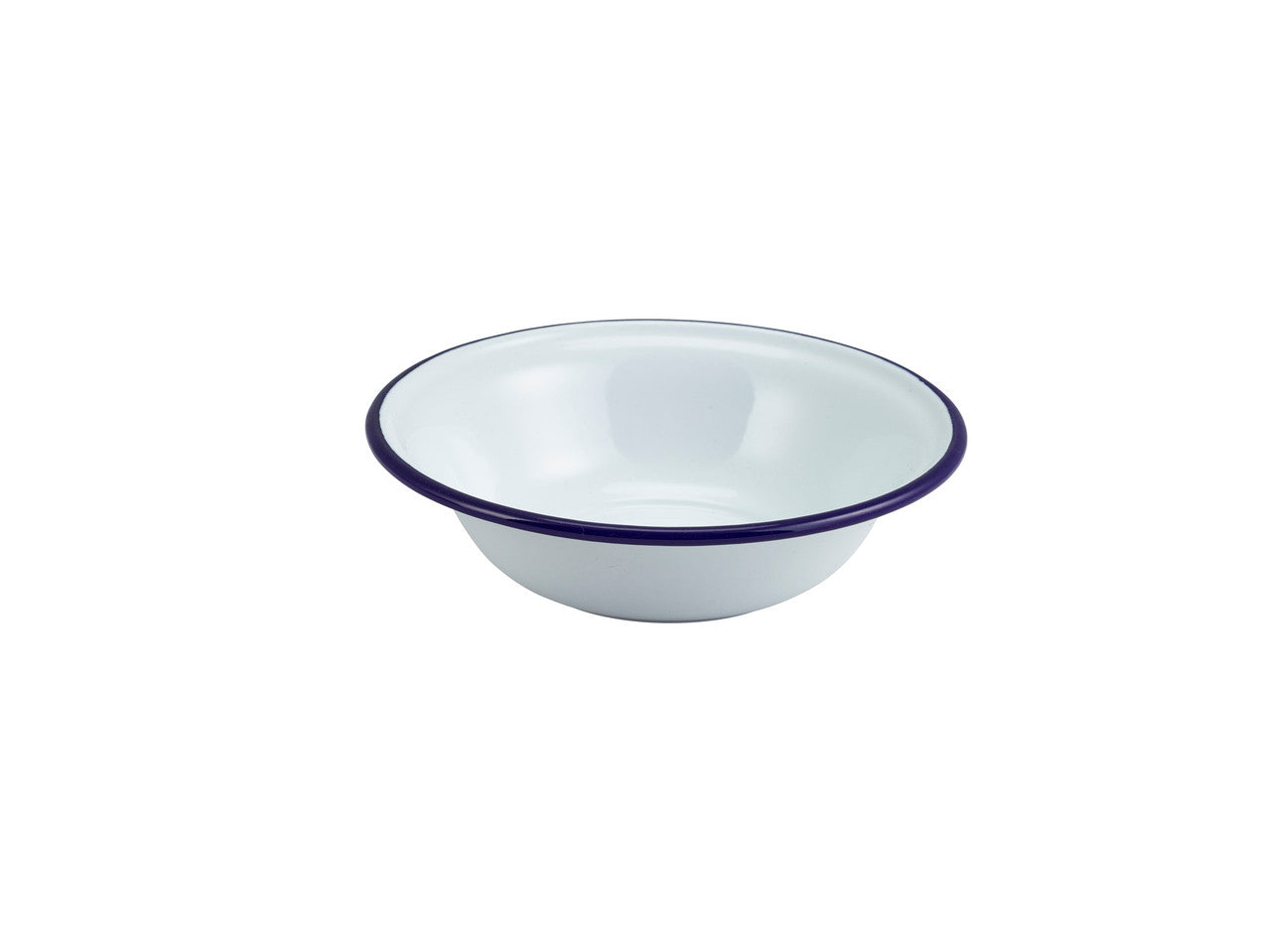 Enamel Bowl White with Blue Rim 16cm/6.25"