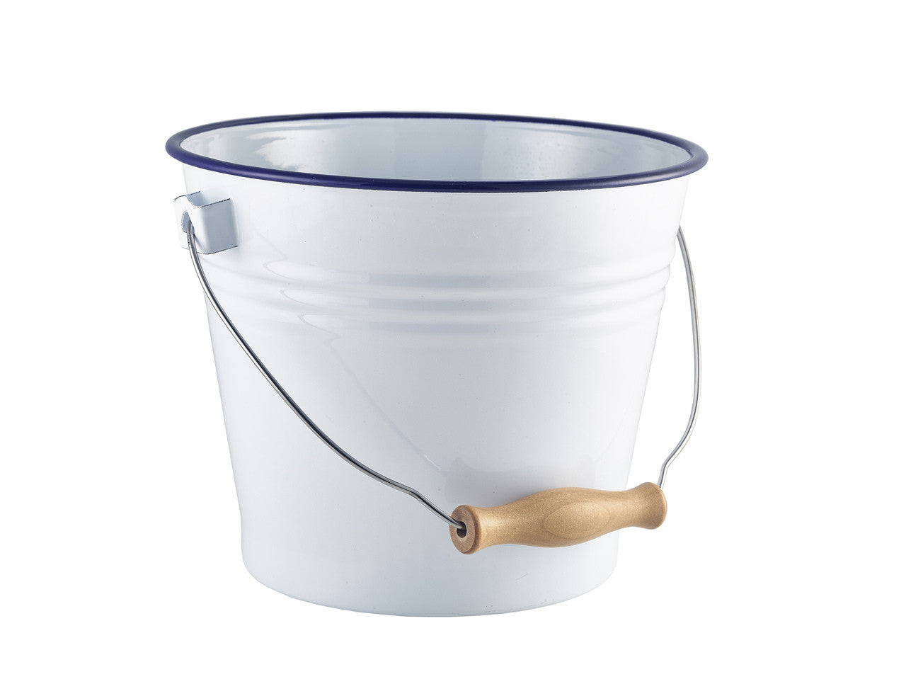 Enamel Bucket White with Blue Rim 16cm Dia 4 Pack