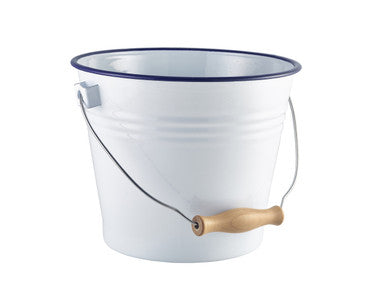 Enamel Bucket White with Blue Rim 22cm Dia 4 Pack