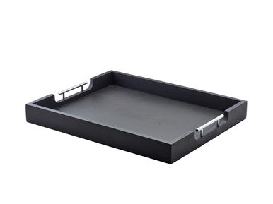 GenWare Solid Black Butlers Tray with Metal Handles 54.5 x 44cm