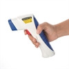 A hand holding Hygiplass Infrared Thermometer.