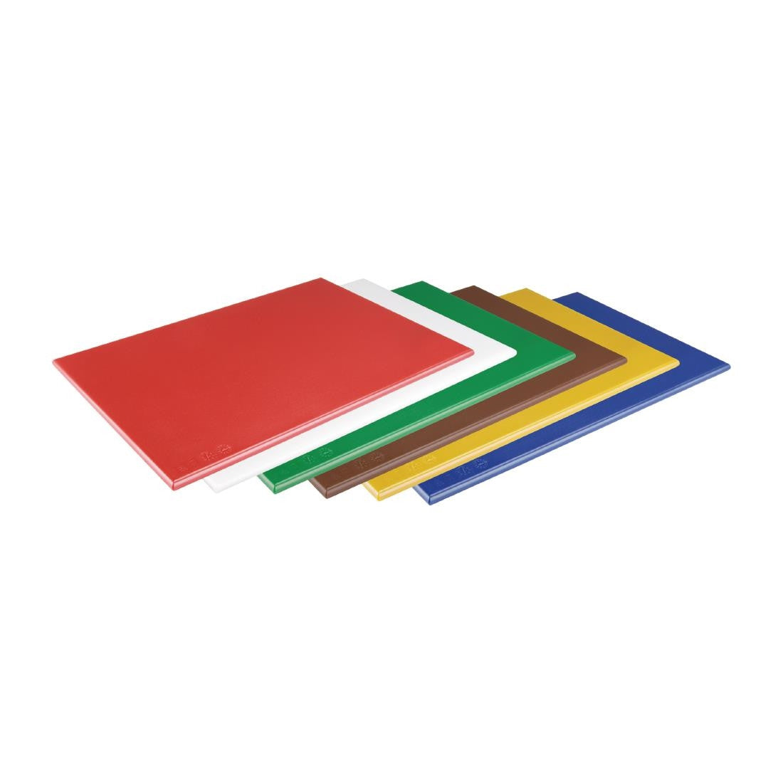 Group shot of Yellow, Brown, White, Green, Blue, and Red High Density Chopping Board.
