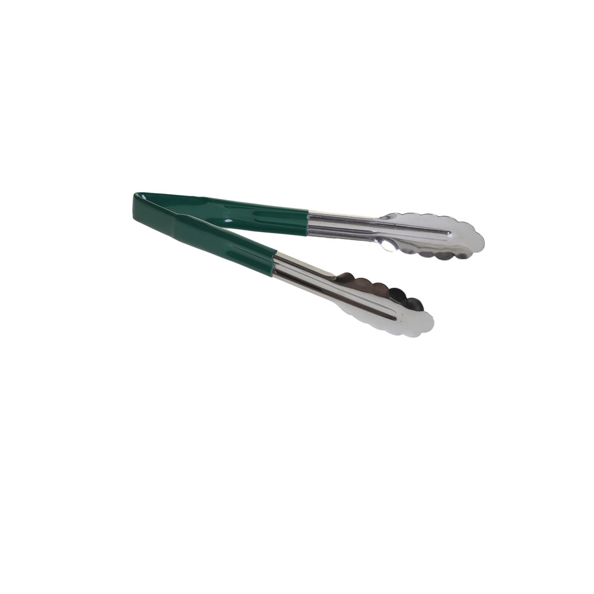 Side shot of Green Stainless Steel Serving Tongs.