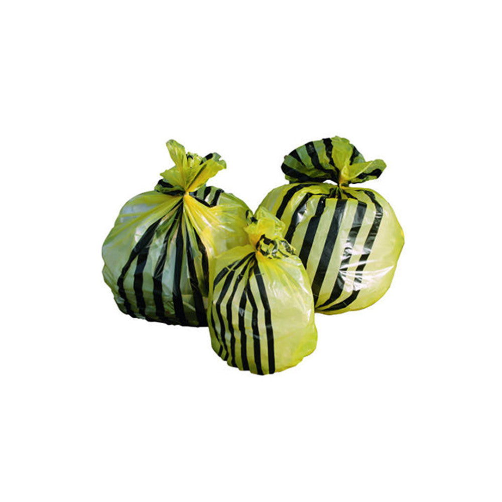 3 Yellow Tiger Stripe 70Ltr Clinical Waste Sack with content