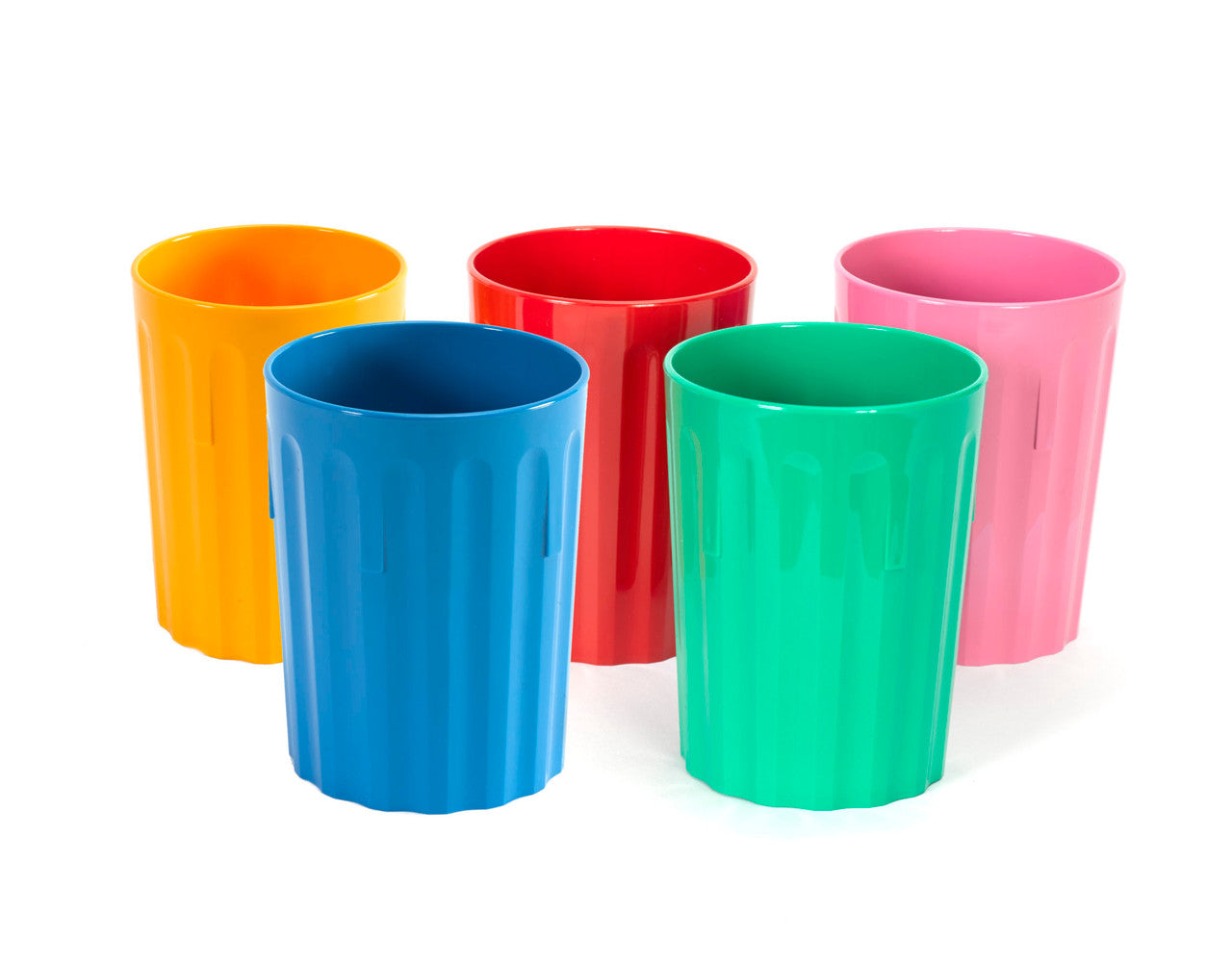 Group of Yellow Blue Red Green and Pink 250ml Fluted Tumblers