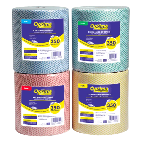 Optima Lightweight All Purpose Wipe Cloths Rolls 4 Pack