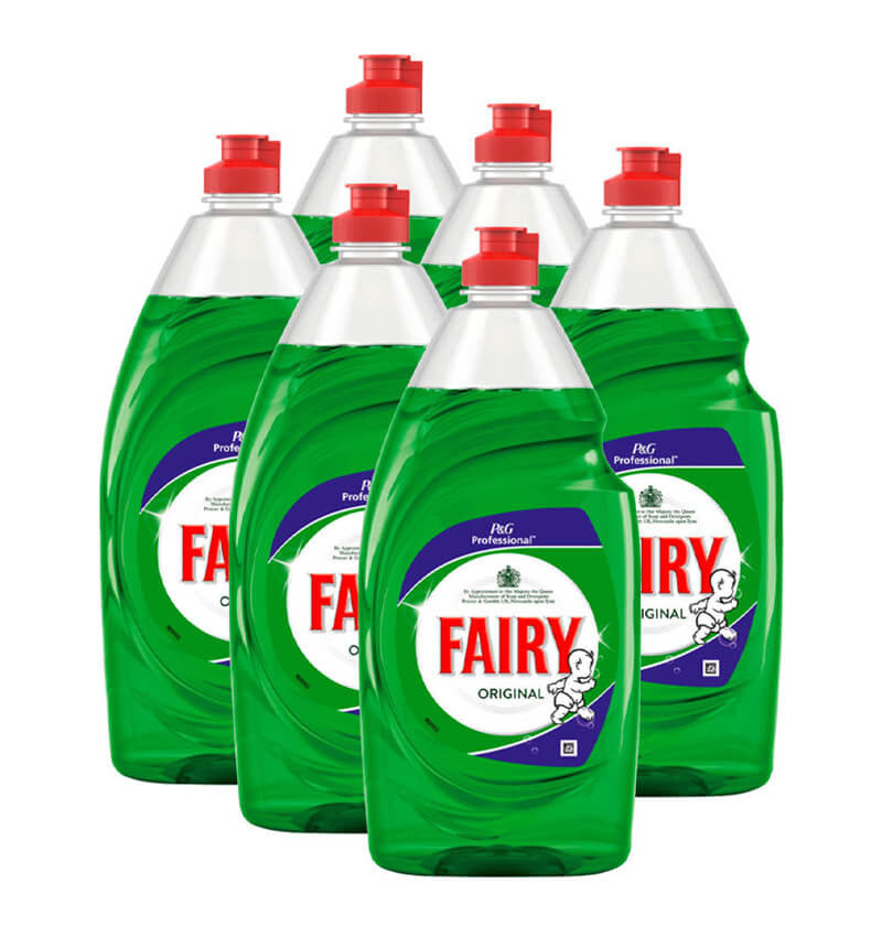 Shot of five bottles of Fairy Original Washing Up Liquid 900ml.