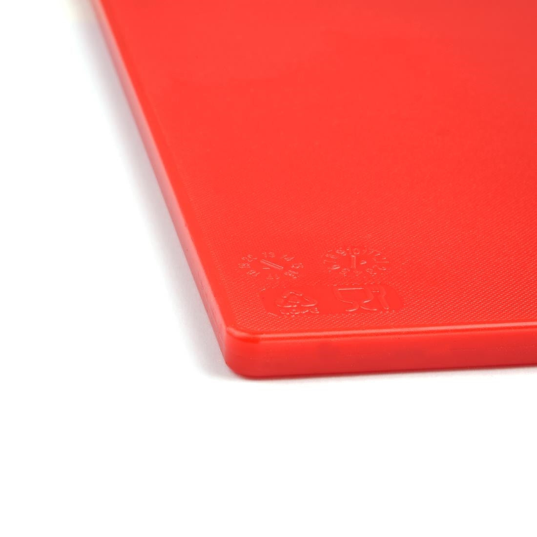 Corner of Hygiplas Low Density Red Chopping Board Standard.