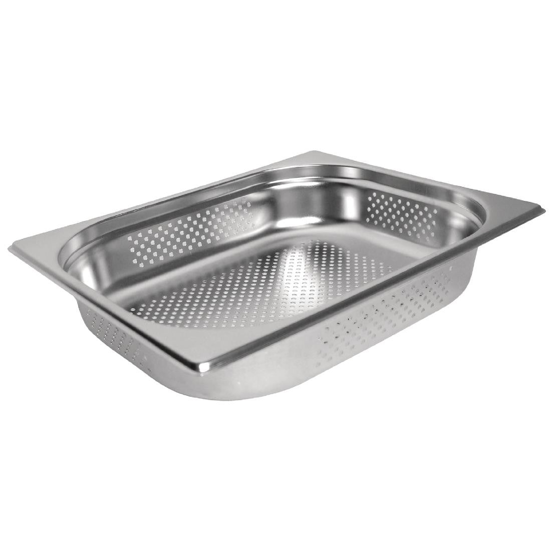 Side top view of Vogue Stainless Steel Perforated 1/2 Gastronorm Pan 65mm.