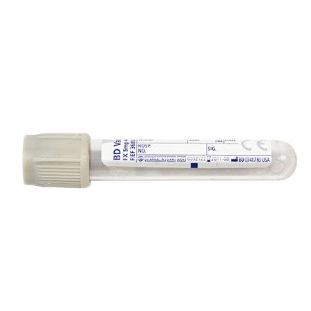 Vacutainer Blood Sample Tube Glucose Fluoride Oxalate/Potassium Oxalate Grey 5ml Plastic 100 Pack