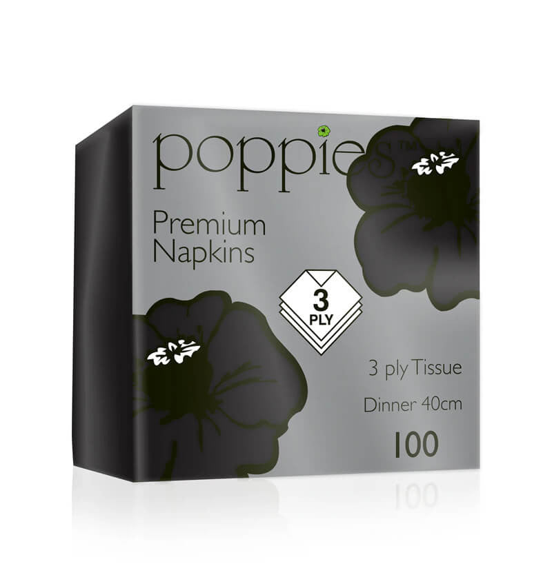 3 Ply Black Paper Napkin 8 Fold 40 x 40 cm