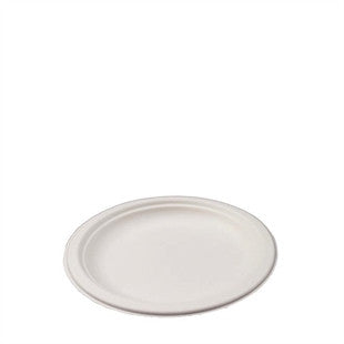 Full shot of Compostable Bagasse Plates Round 6 Inches.