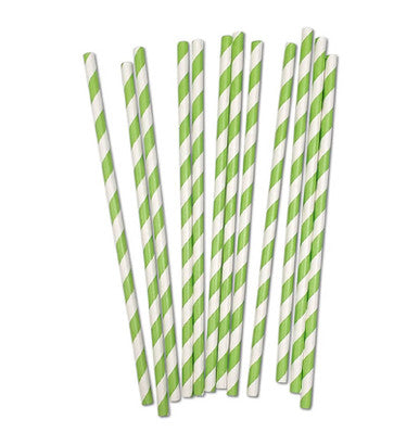 Paper Smoothie Straws Green Stripe 200 x 8mm 250 Pack