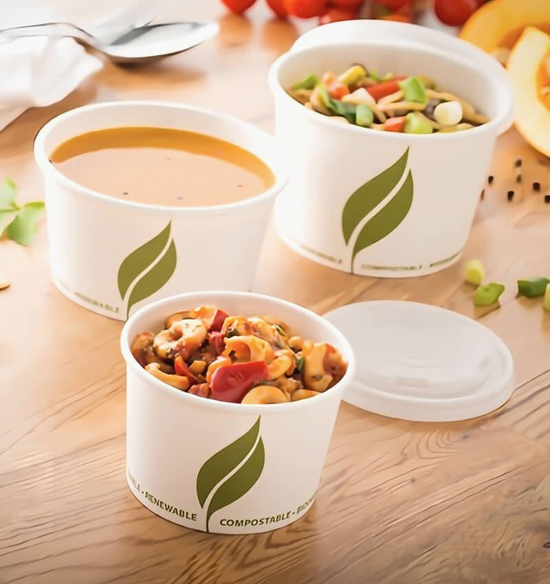 White Compostable Soup Container 16oz With content
