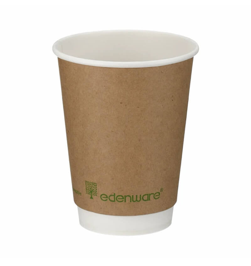 Full shot of 12oz Double Wall Kraft Compostable Coffee Cup.
