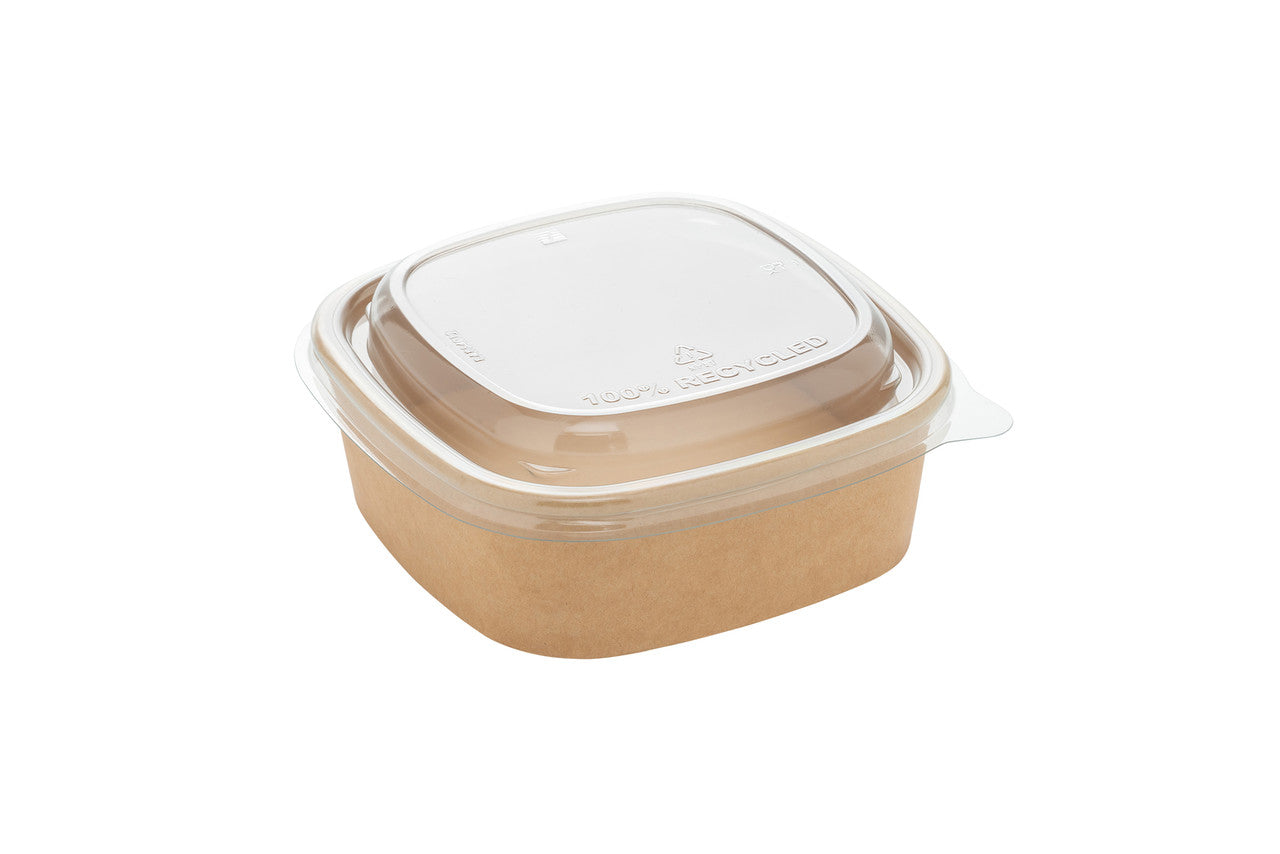 RPET Lid For Compostable Square Kraft Takeaway Containers 17 x 17cm 900ml