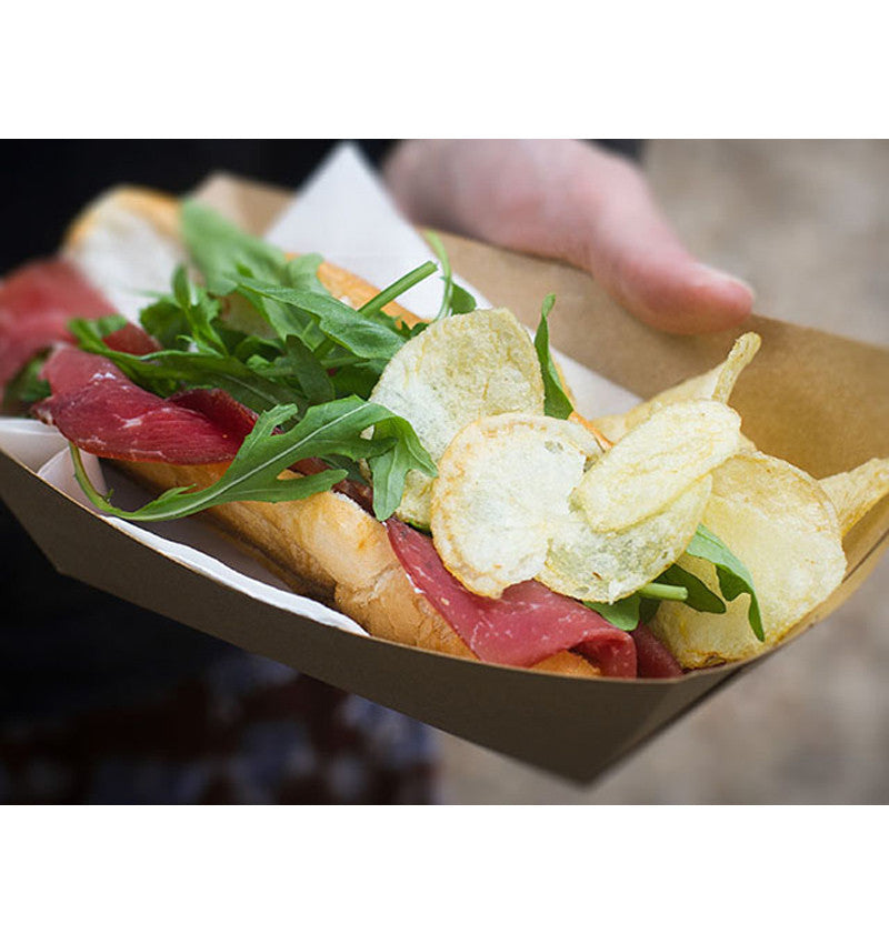 Large Kraft Food Trays 40oz 195 x 148 x 45mm with content