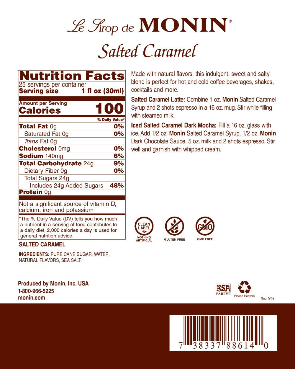 Monin Salted Caramel Nutrition Facts