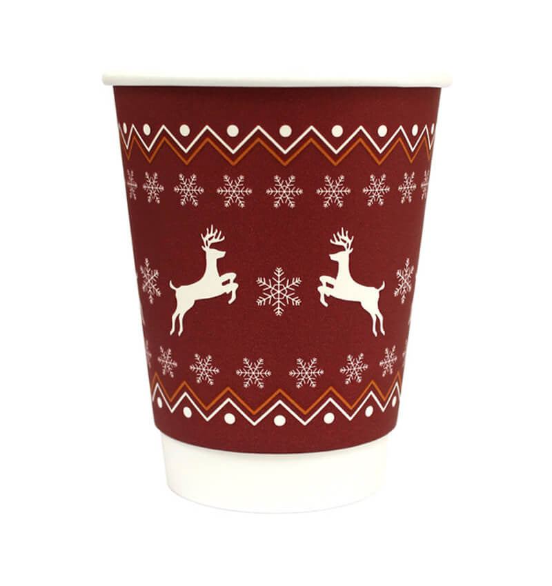 12oz Double Walled Christmas Paper Cups Red 500 Pack