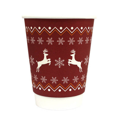 12oz Double Wall Christmas Paper Cups Red 500 Pack