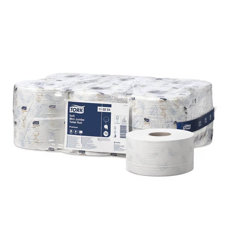 Tork Premium Mini Jumbo Roll in a pack 12 pcs and 1 pc unpacked