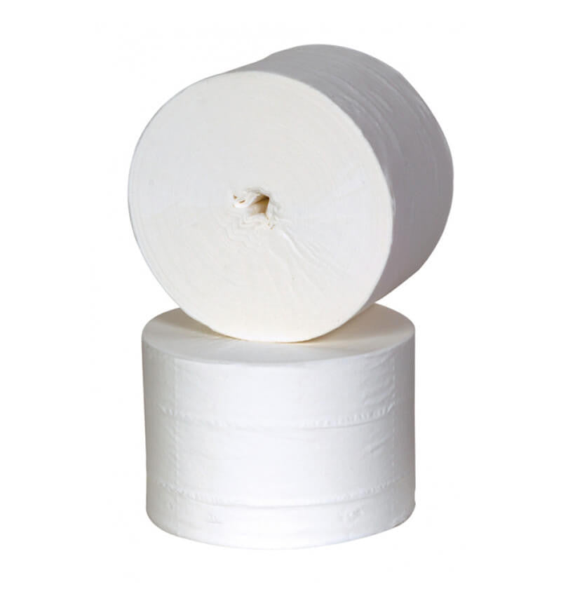 Two Coreless Toilet Roll 2 ply 88m on top of each other