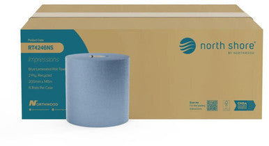 North Shore  2 Ply Embossed Blue Hand Towel Roll 6 Pack
