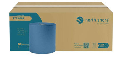 North Shore 1 Ply Blue Recycled Roll Towel 6 Pack