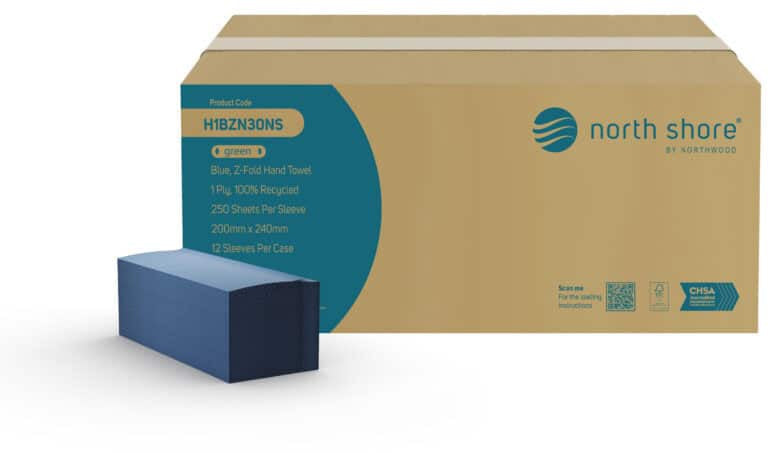 North Shore 1 Ply Blue Recycled Z Fold Hand Towel 3000 Pack
