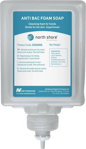 North Shore Anti-Bac Foam Soap Unfragranced 1000ml 6 Pack
