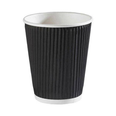 25 Pack Disposable 12oz Black Ripple Wall Coffee Cups
