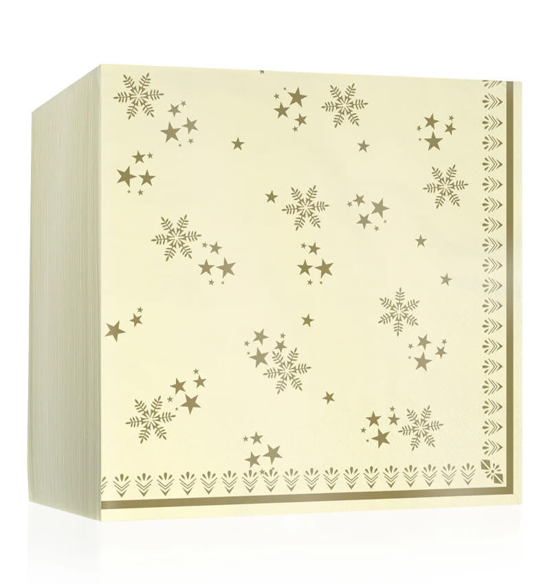 Christmas Snowflake Cream & Gold Napkin 2ply 40cm 1000 Pack