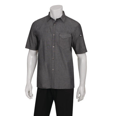 Chef Works Unisex Detroit Denim Short Sleeve Shirt Black S B075-S
