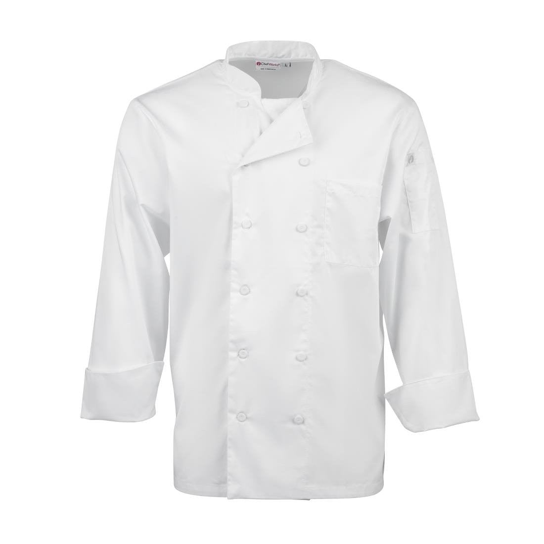 Chef Works Calgary Long Sleeve Cool Vent Unisex Chefs Jacket White 2XL B649-XXL