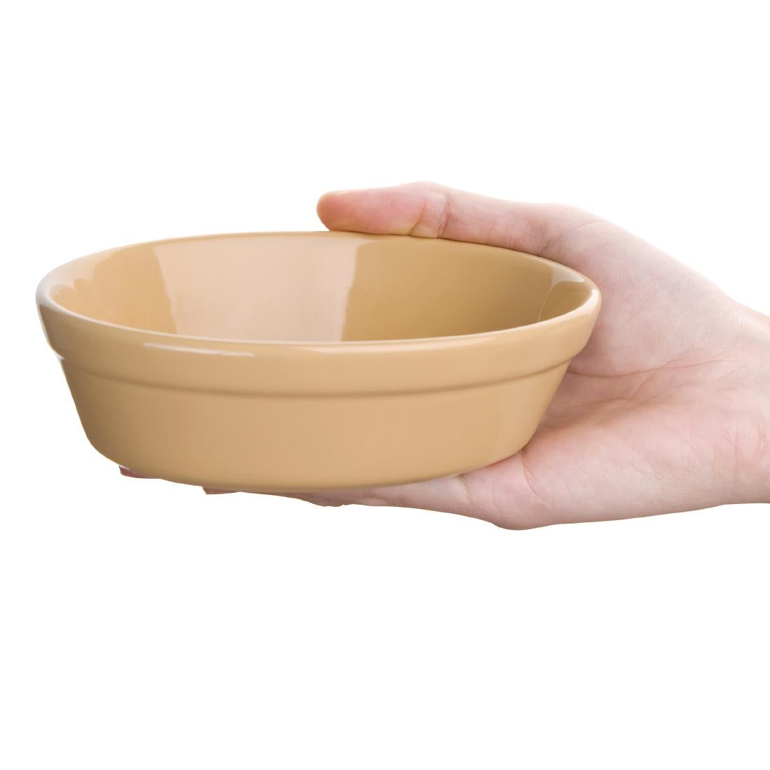 Olympia Stoneware Oval Pie Bowls 145 x 104mm in hand.