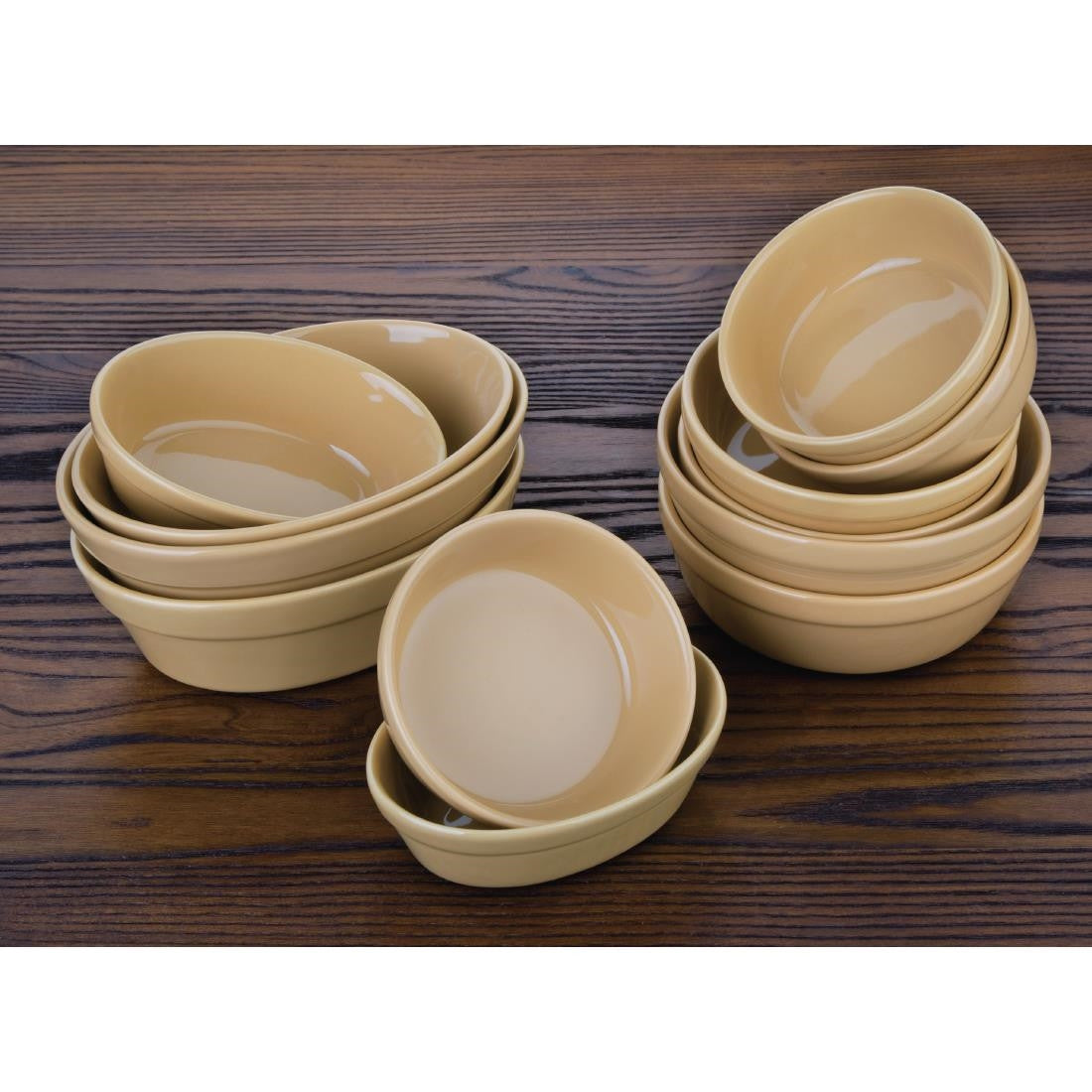 Olympia Stoneware Oval Pie Bowls 145 x 104mm stacked together.