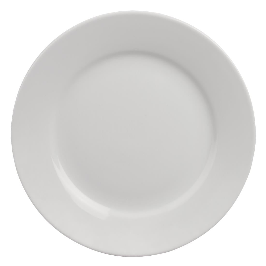 Front view of Olympia Athena Wide Rimmed Plates White 254mm in a white background.
