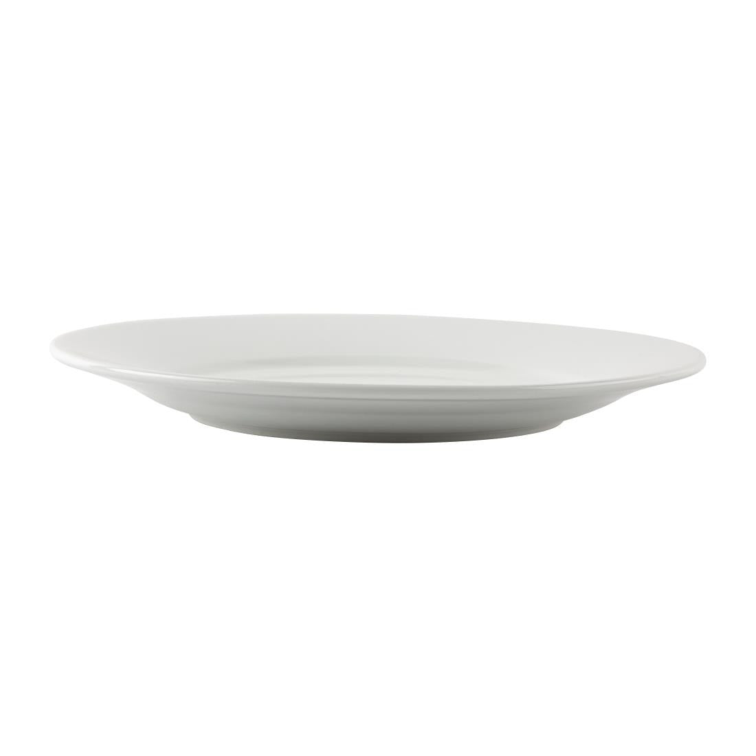 Side view of Olympia Athena Wide Rimmed Plates White 254mm.