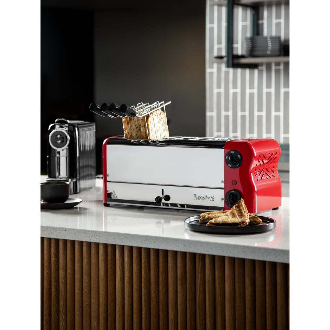 Rowlett Esprit 6 Slot Toaster Traffic Red w/2x Additional Elements & Sandwich Cage CH188