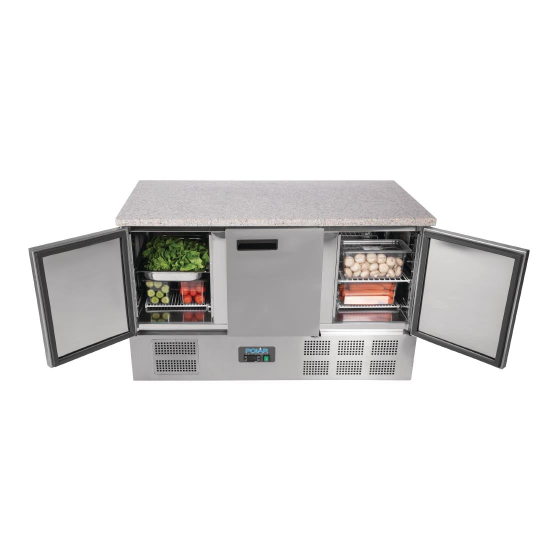 Polar G-Series 3 Door Counter Fridge with Granite Work Top 368Ltr CL109