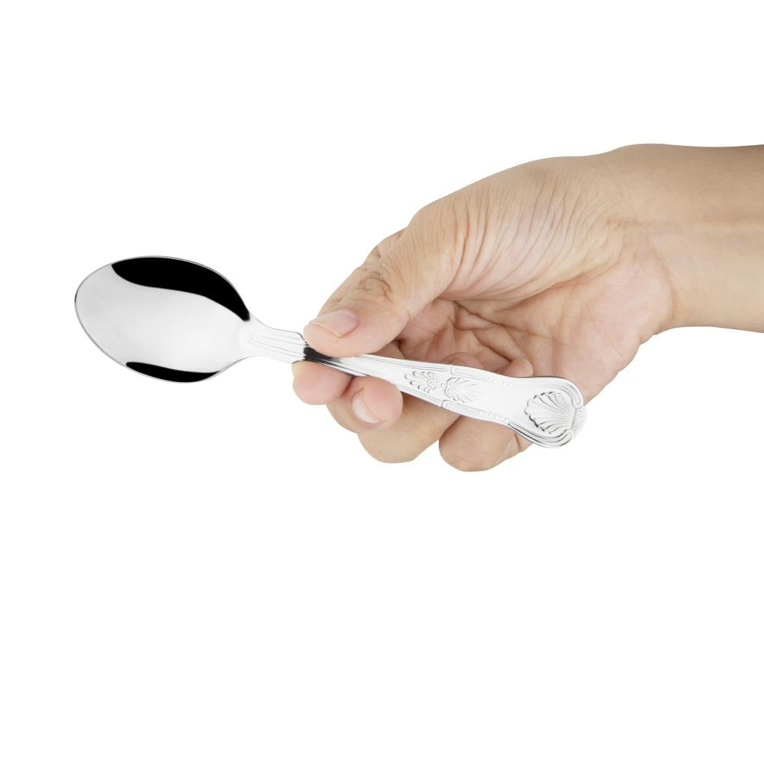 Hand holding Olympia Kings Teaspoon.