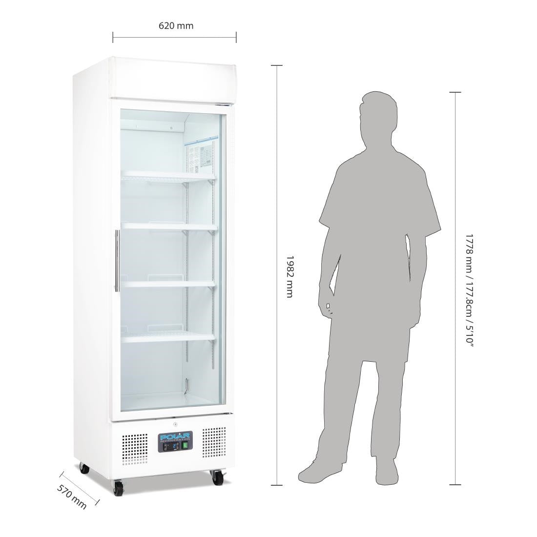 Polar G-Series Upright Display Fridge 368Ltr White DM076