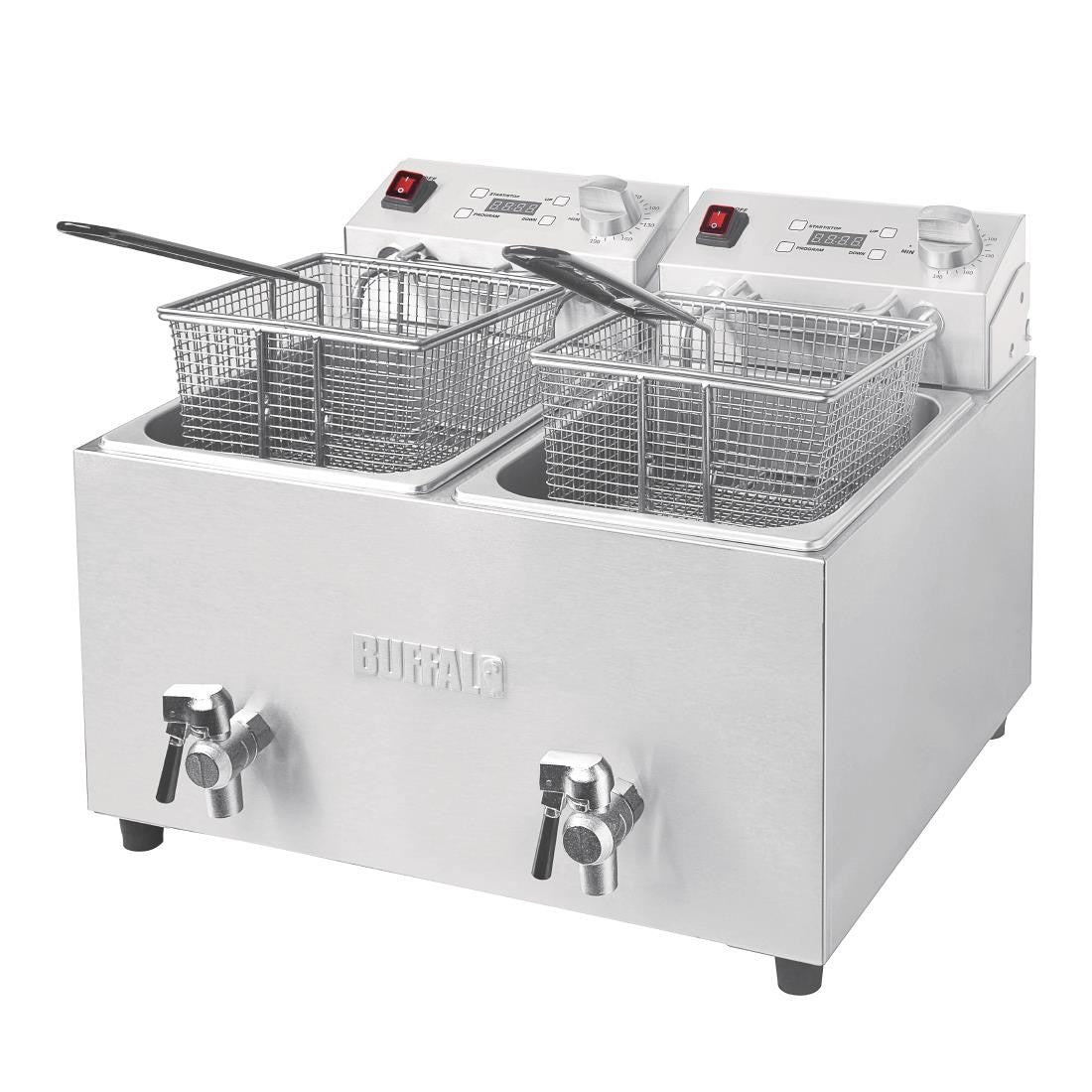 Buffalo Twin Tank Twin Basket 2x8Ltr Countertop Fryer with Timers 2x2.9kW FC375