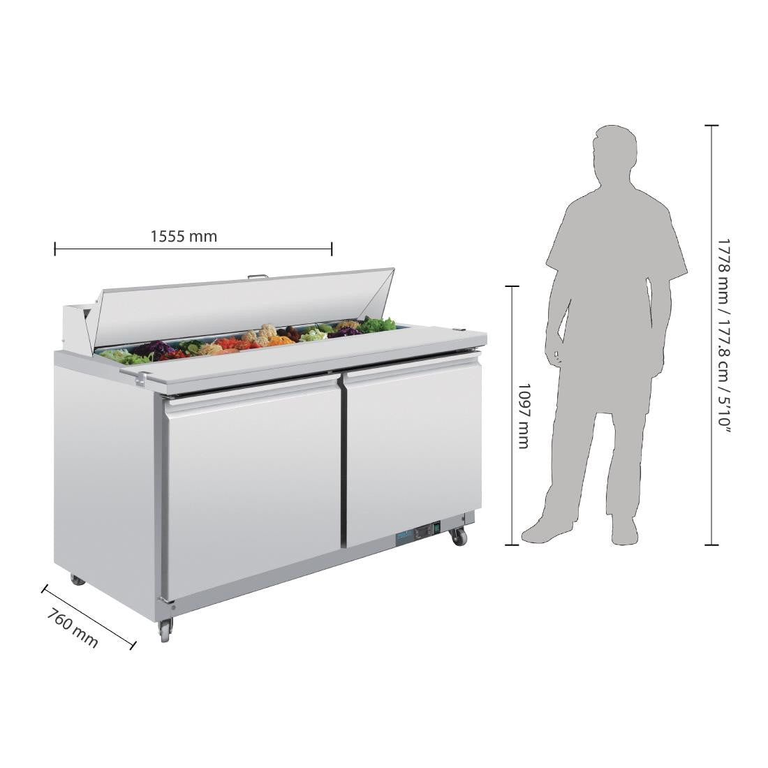 Polar U-Series Double Door Prep Counter Fridge 527Ltr GD883