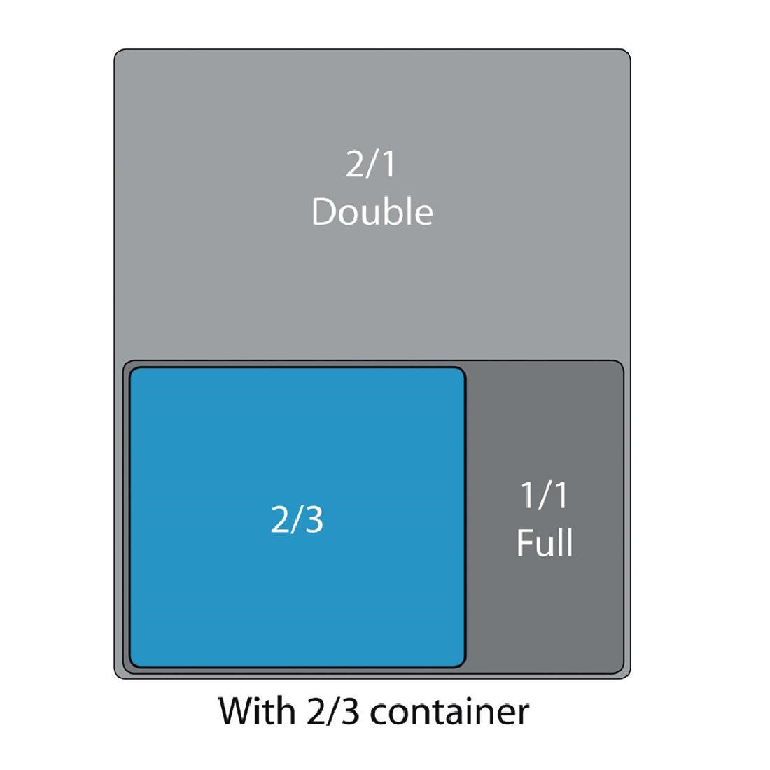 Bottom measurement of Vogue Stainless Steel 2/3 Gastronorm Pan 65mm.
