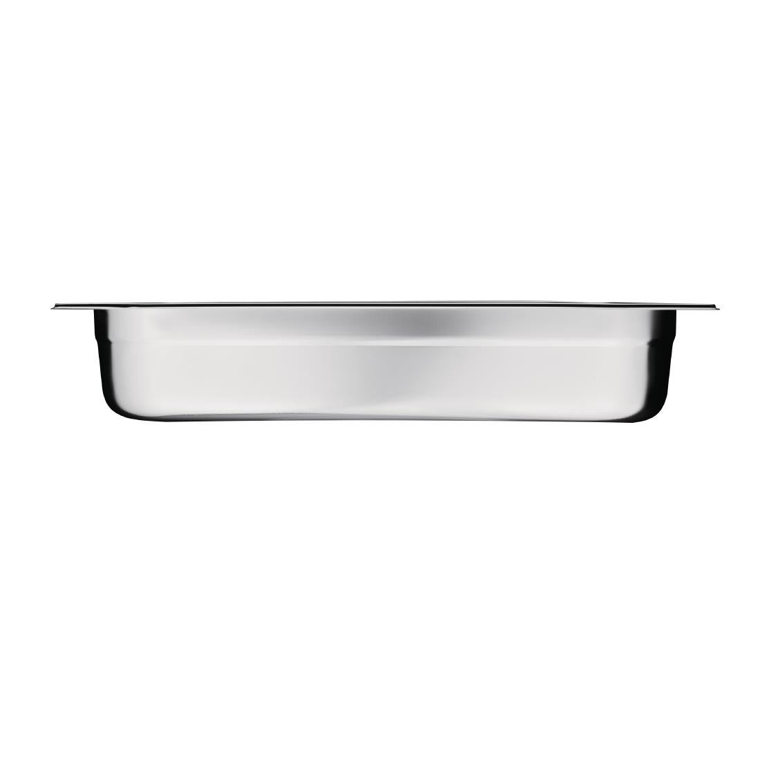 Side view of Vogue Stainless Steel 1/1 Gastronorm Pan 100mm.